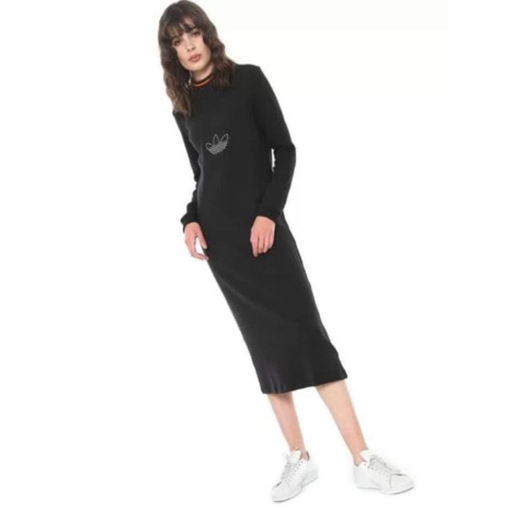 Adidas ribbed crew neck midi maxi dress M